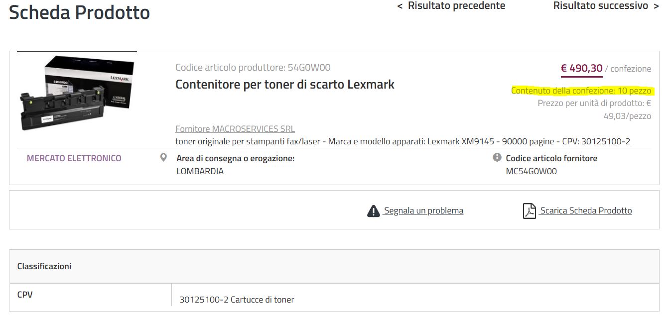 Contenitore di Scarto 10 Pezzi Marca e modello apparati: Lexmark XM9145 - 90000 pagine - CPV: 30125100-2